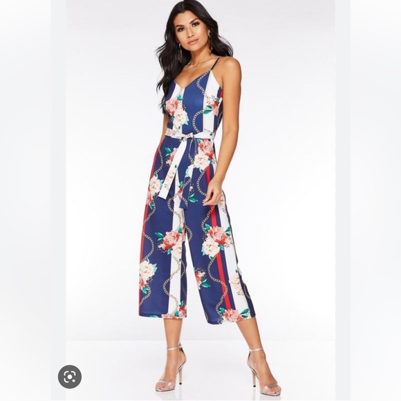 Pants & Jumpsuits Quiz White And Blue Floral Culotte Jumpsuit Size M